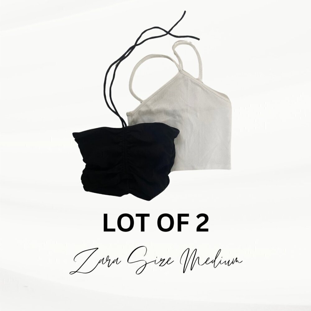 Lot of 2 Zara Halter Tops, Size Medium, Black and White
